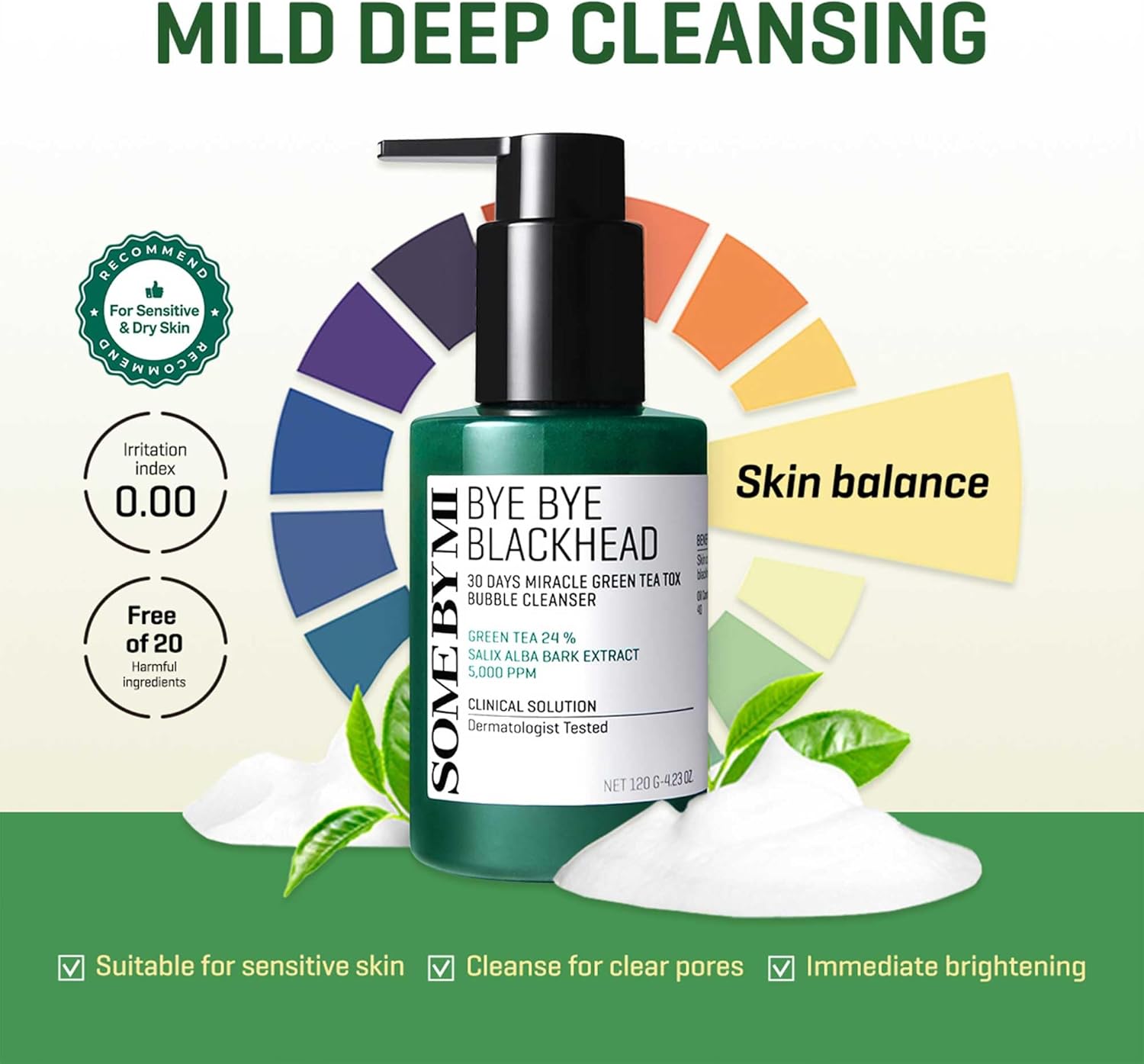 SOME BY MI Bye Bye Blackhead 30 Days Miracle Green Tea Tox Bubble Cleanser - 4.23 Oz, 120g - Image 2