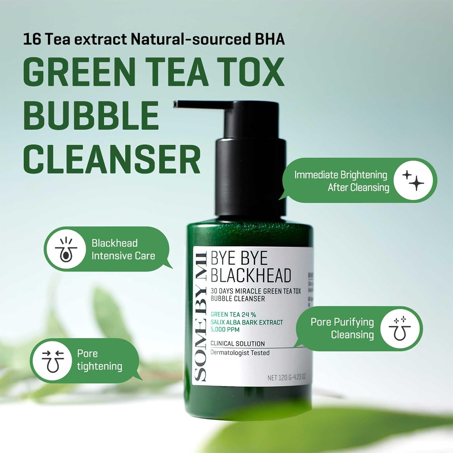 SOME BY MI Bye Bye Blackhead 30 Days Miracle Green Tea Tox Bubble Cleanser - 4.23 Oz, 120g