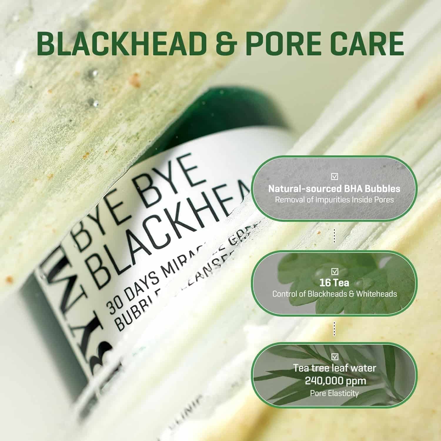 SOME BY MI Bye Bye Blackhead 30 Days Miracle Green Tea Tox Bubble Cleanser - 4.23 Oz, 120g - Image 4